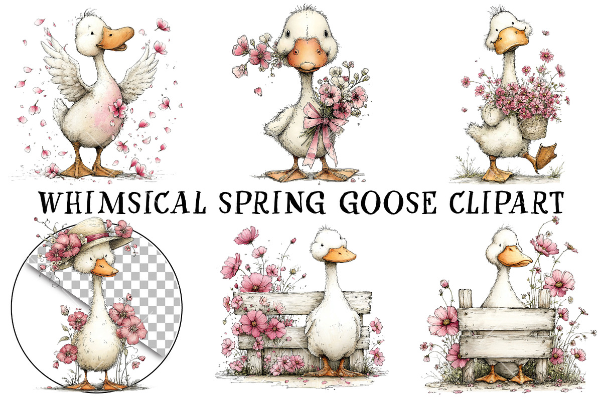 Whimsical Spring Goose Clipart, an Illustration by OK Design (Photo 2 of 6)