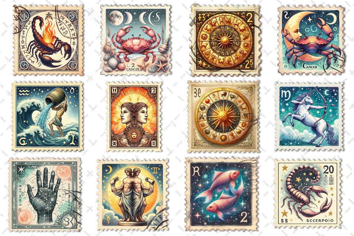 Zodiac Postage Stamp Clipart, an Illustration by Dream Creation (Photo 2 of 5)