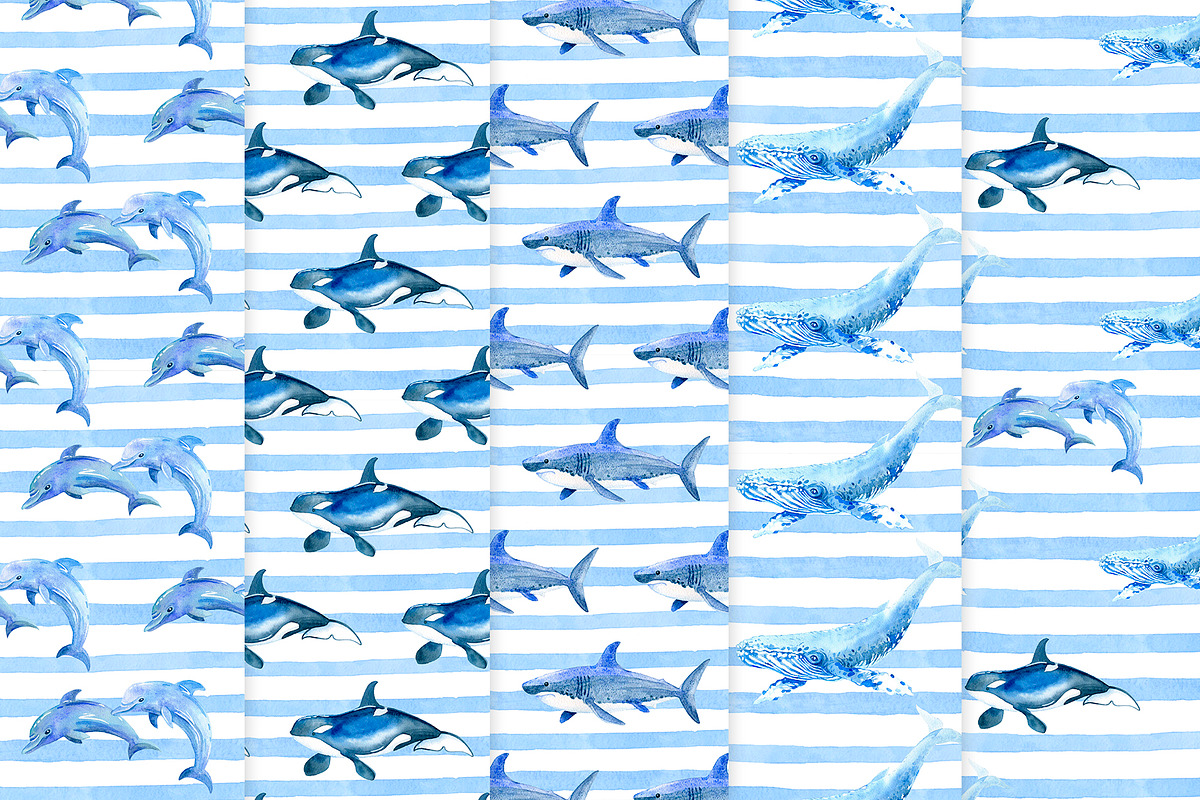 Sea Patterns Watercolor, a Pattern Graphic by Havroshechka