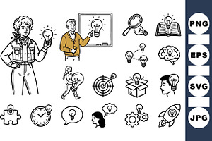 Innovative Idea Light Bulb Icons, an Illustration by designvectx
