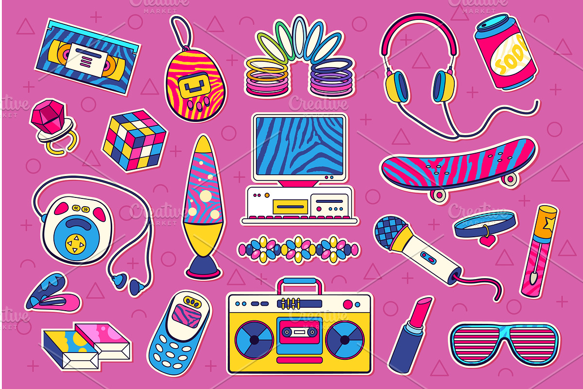 Set of nostalgic 90s vector icon, an Object Illustration by Elegant Solution