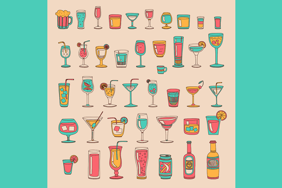 Doodle cocktail icons and patterns, a Pattern Graphic by Art Loft (Photo 2 of 16)