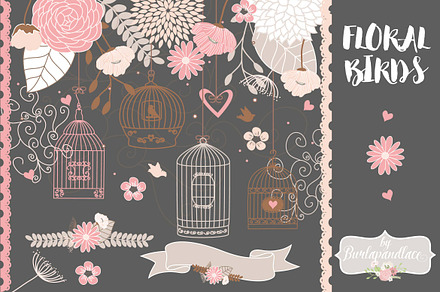 Vector floral bird cage 