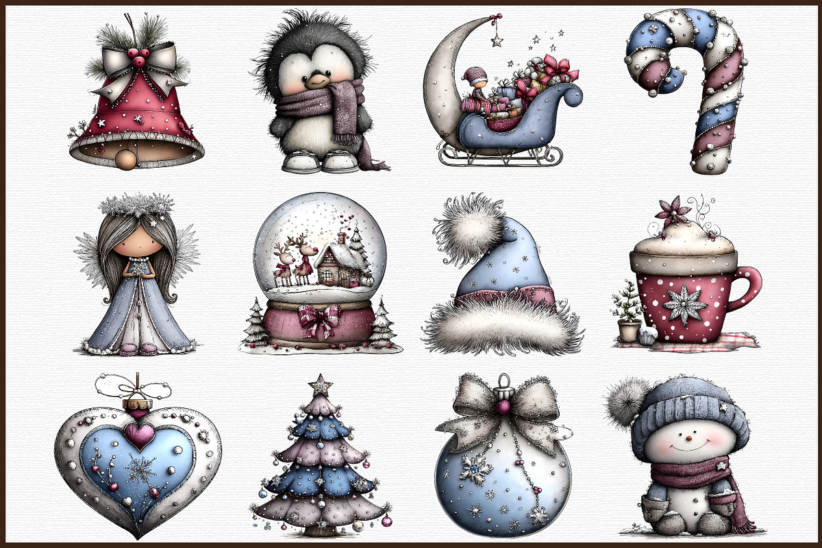 Whimsical Icy Blue Christmas Clipart, an Illustration by Sublimation Artist (Photo 3 of 6)