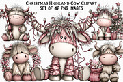 Christmas Highland Cow Clipart, an Illustration by Craft Nest (Thumbnail 1 of 6)