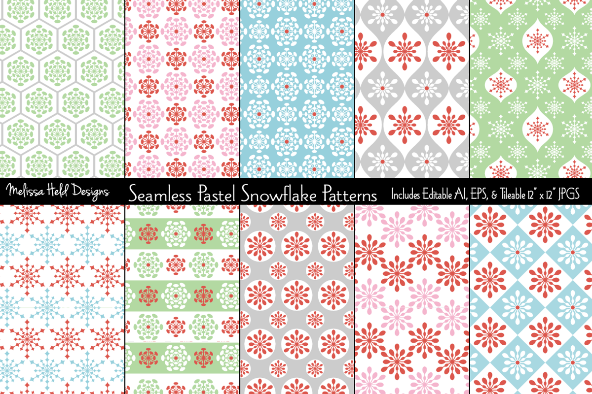 Seamless Pastel Snowflake Patterns, a Pattern Graphic by Melissa Held ...