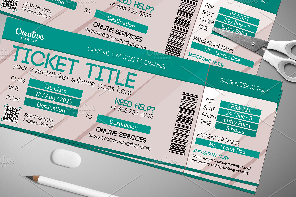 Business Ticket Template 021, a Templates & Theme by Tzochko (Photo 2 of 5)
