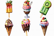 Watercolor Ice Cream Clipart, an Illustration by Libby Wishes (Thumbnail 2 of 7)