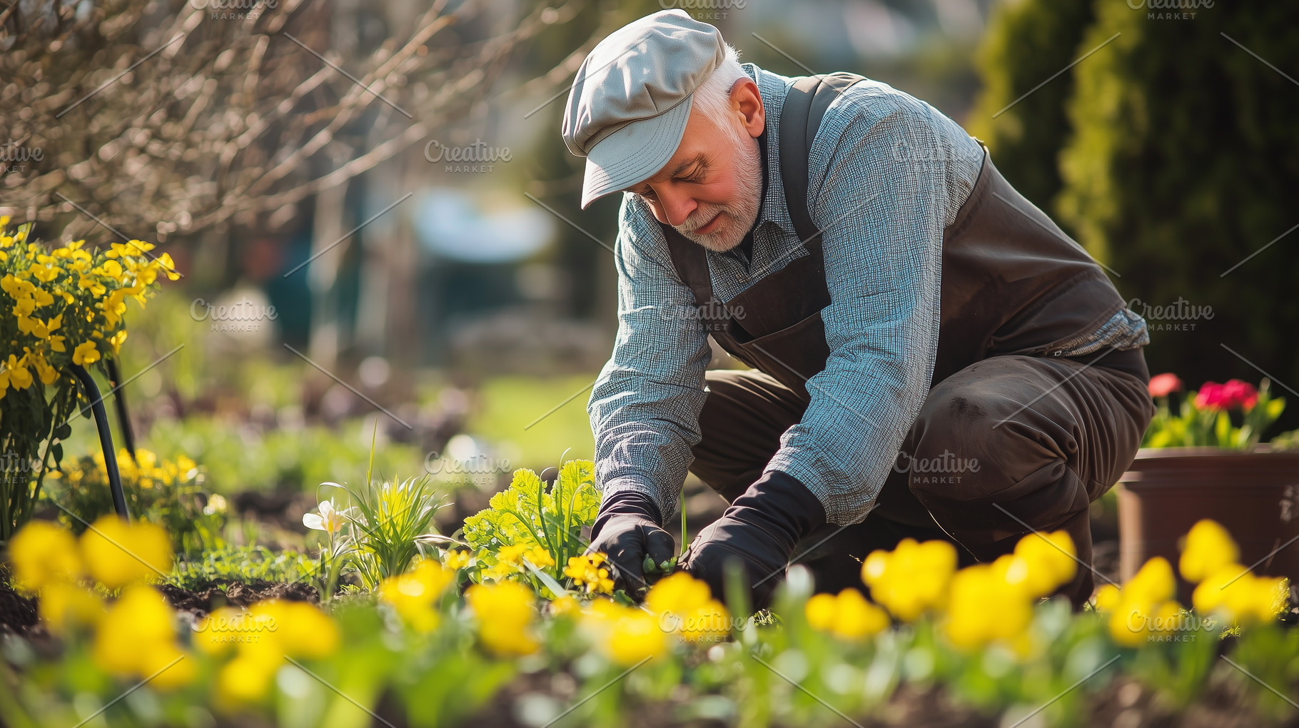 Elderly man is carefully tending to, a Nature Photo by MistyDay