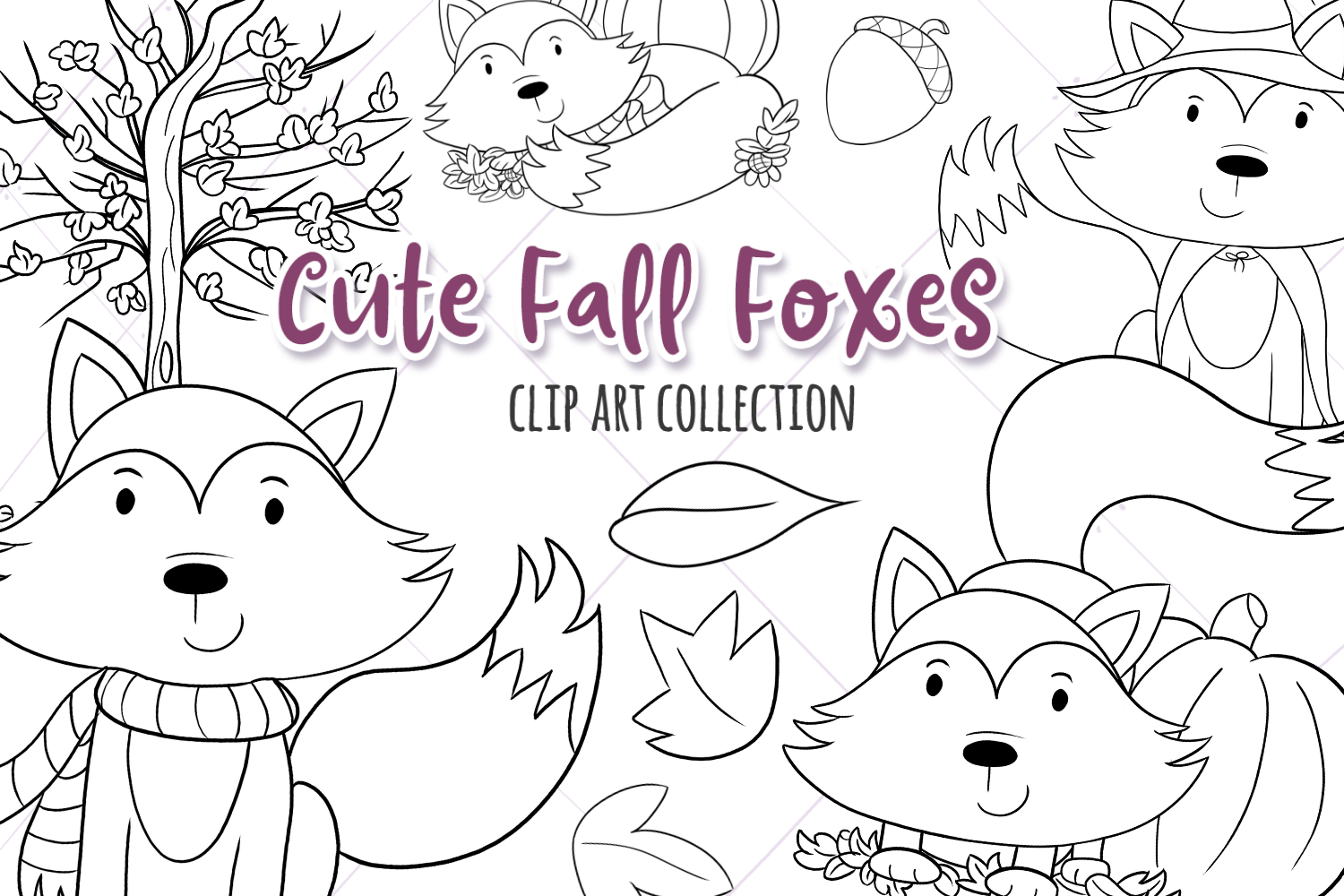 Cute Fall Foxes Digital Stamps, an Illustration by Keepin' It Kawaii
