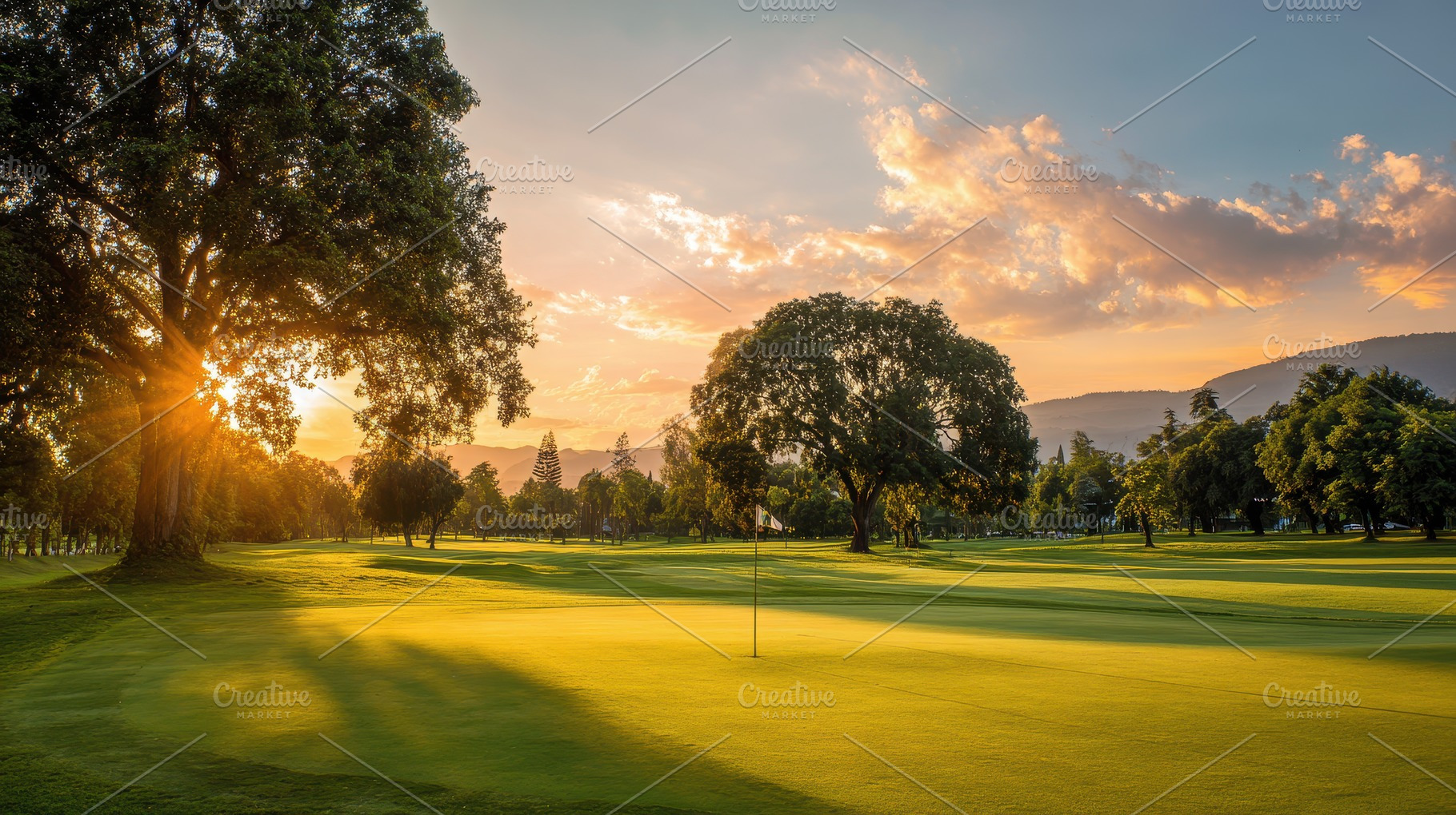 Majestic golf course at sunset showc, a Photo by Pavel_design