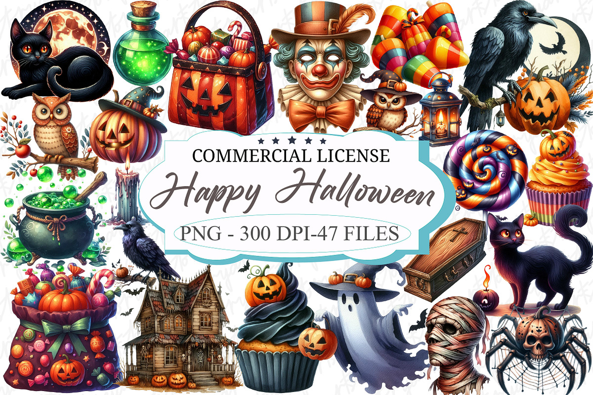 Happy Halloween Watercolor Clipart, an Illustration by designcity5 (Photo 1 of 5)