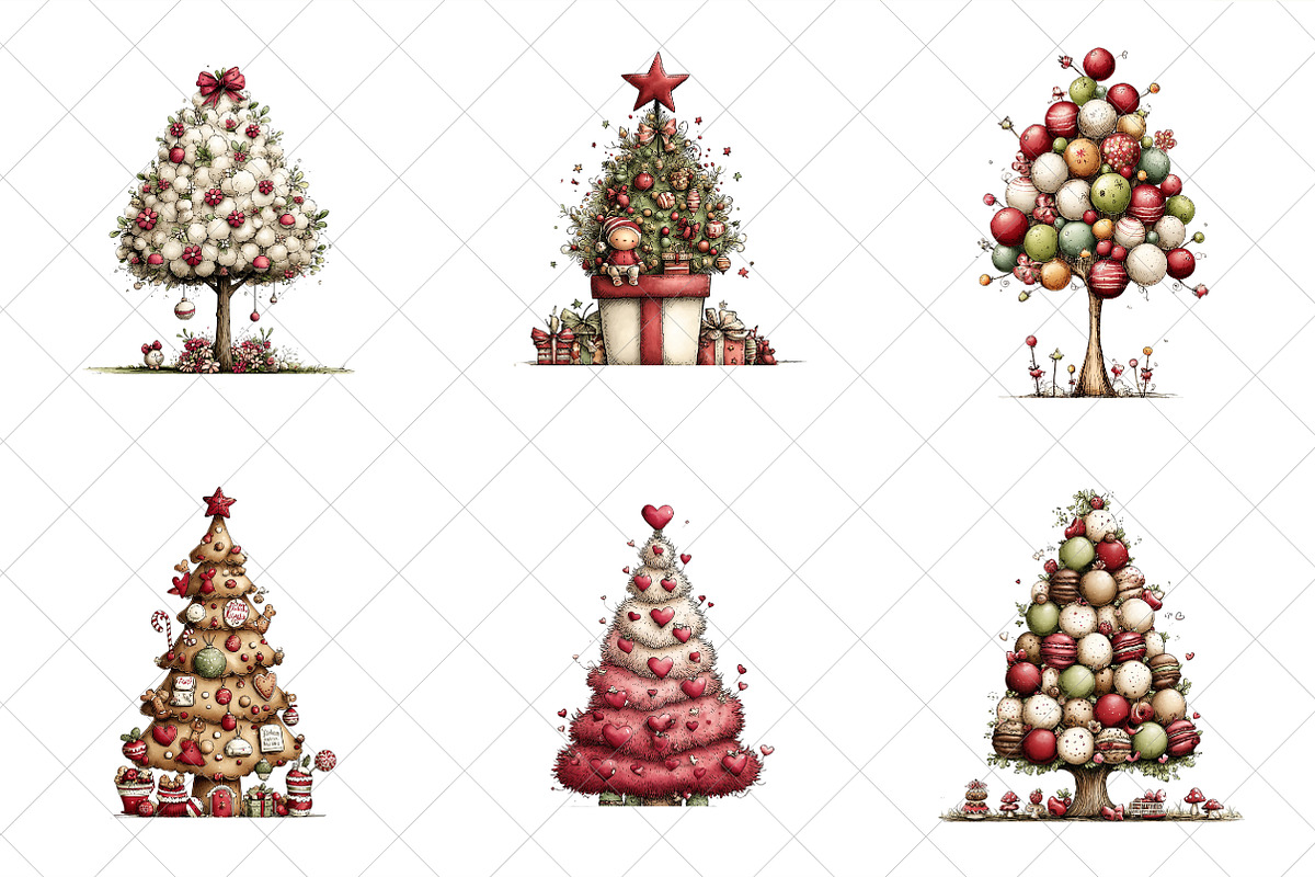 Whimsical Christmas Tree Clipart, an Illustration by SinaCreation (Photo 3 of 7)