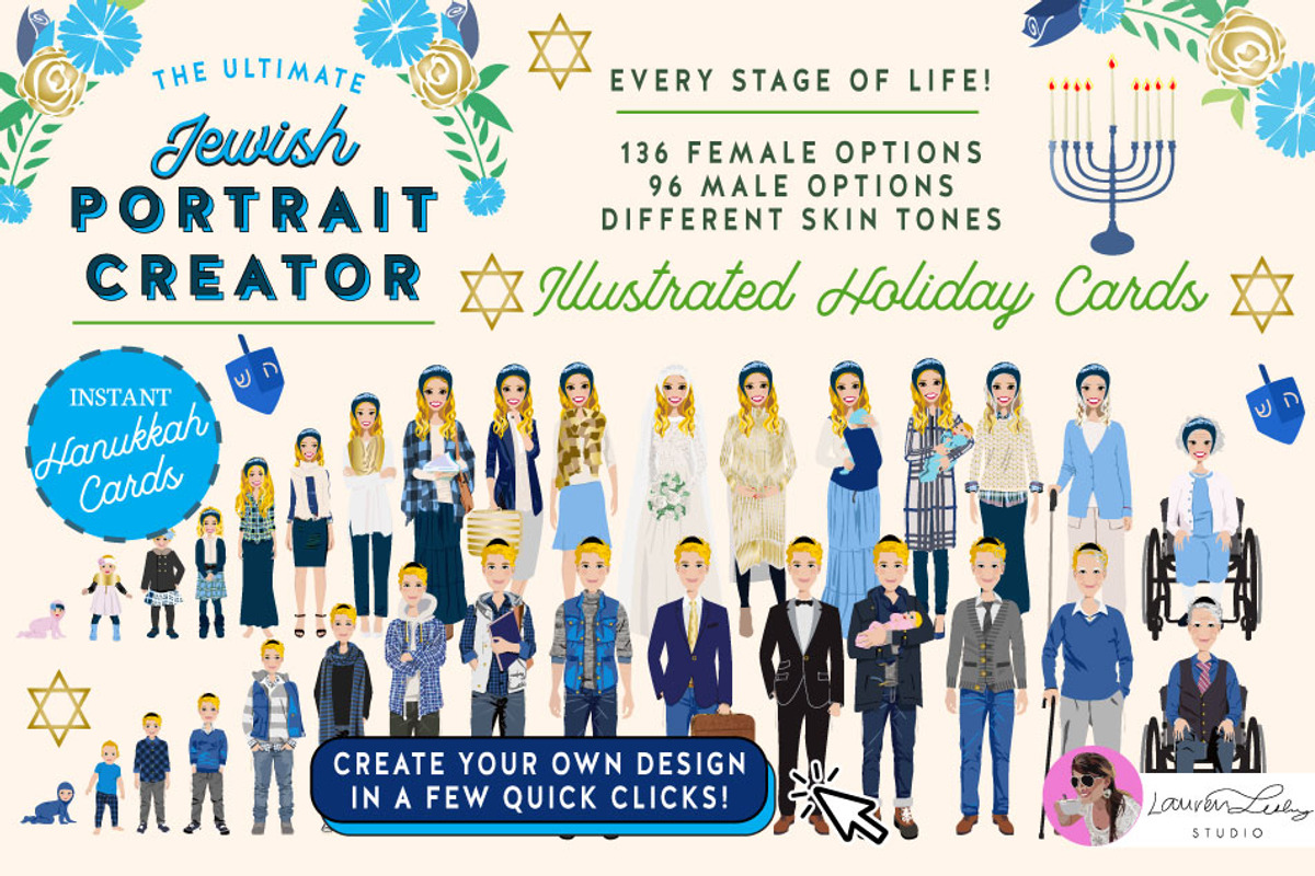 Portrait Creator Jewish Hanukkah, a Person Illustration by Lauren Lesley Studio (Photo 2 of 16)