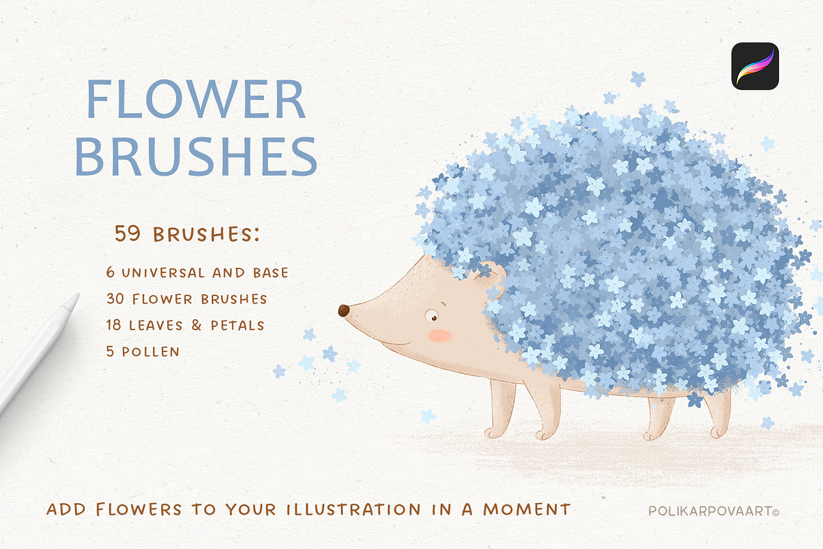 Flower Brushes for Procreate, a Brush Add-On by polikarpovaart (Photo 2 of 11)