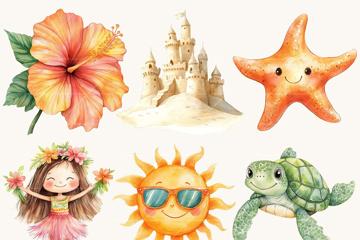Watercolor Cute Hawaiian Clipart, an Object Illustration by SparkyDesignsUS (Photo 4 of 9)