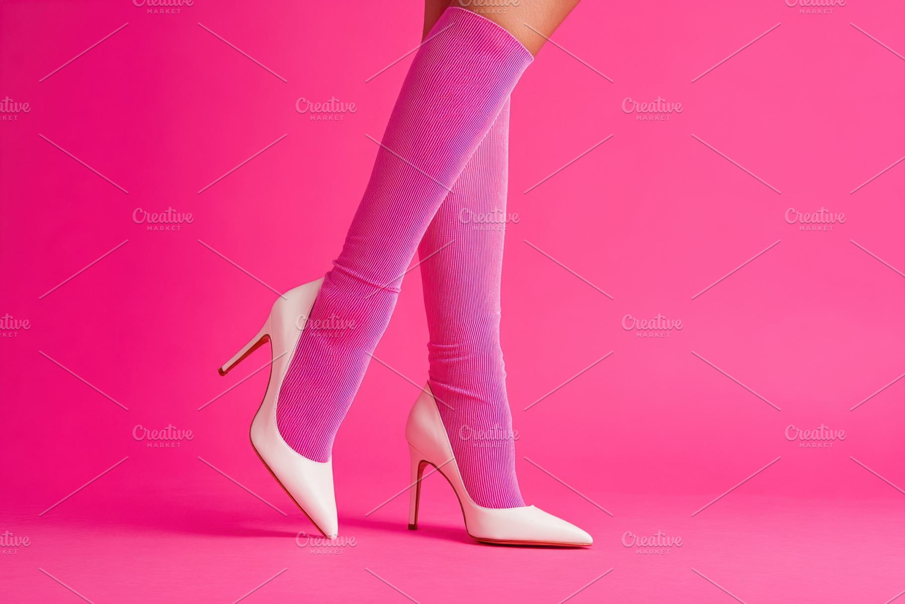 Bright white high heels on a pink background, a Beauty & Fashion Photo by AlyaAnd