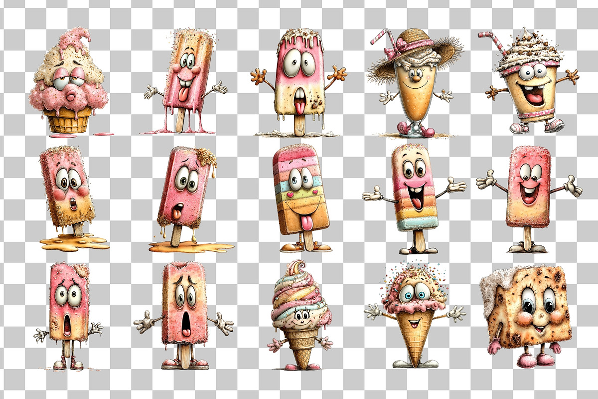 Quirky Ice Cream Watercolor Clipart, a Food Illustration by Nicolle's Colorful Art (Photo 3 of 6)