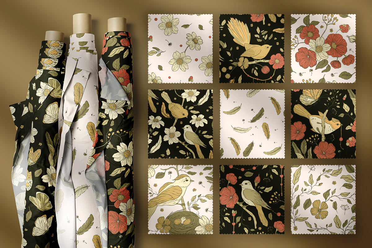 Birds and Flowers Floral Bundle., a Decorative Illustration by Red Ink (Photo 7 of 10)