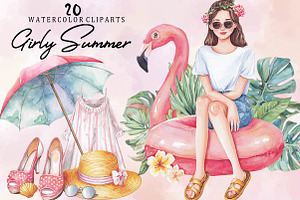 Watercolor Girly Summer Clipart, an Illustration by SVGArt