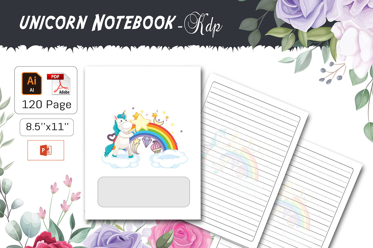 Unicorn Digital Notebook, a Stationery Template by design_hut