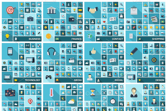 Flat Icons Set With Long Shadows