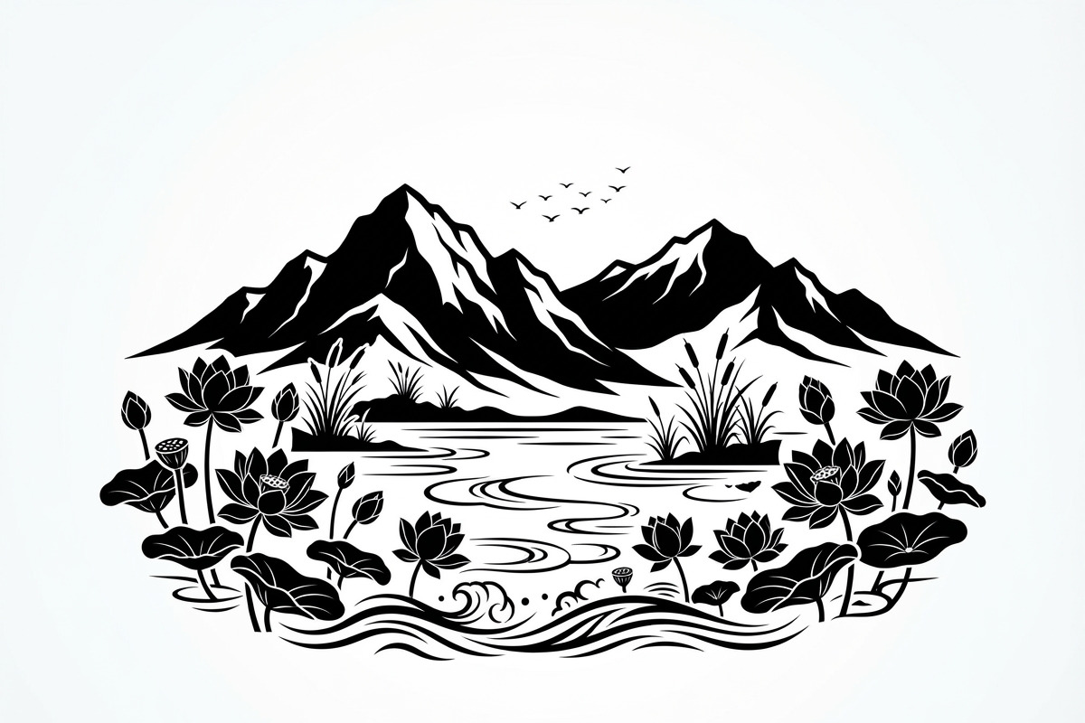 60 Lotus Mountain Harmony Silhouette, an Empty State Illustration by Amazin_art (Photo 19 of 31)
