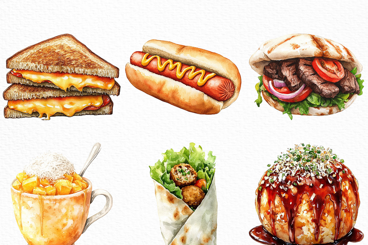 Watercolor Street Food Clipart, an Illustration by Craft Nest (Photo 5 of 6)