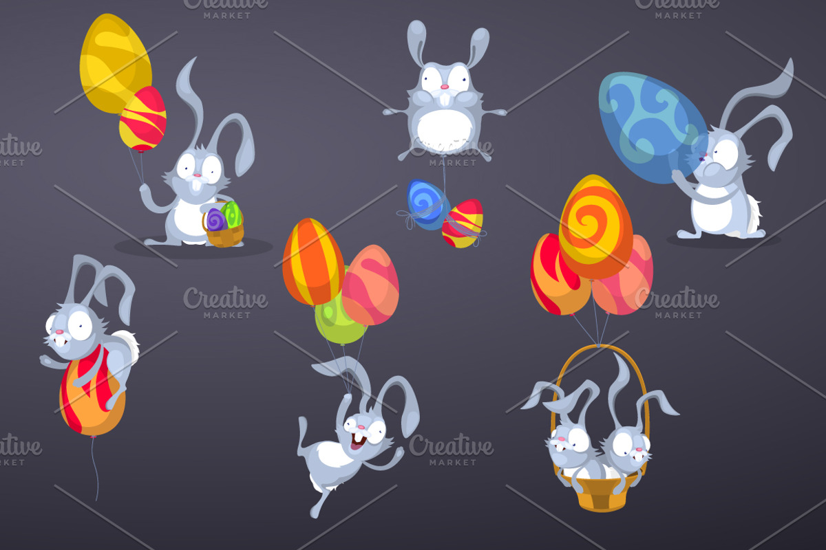 Easter Rabbits with Easter balloons, an Animal Illustration by yuanden graphics (Photo 1 of 4)