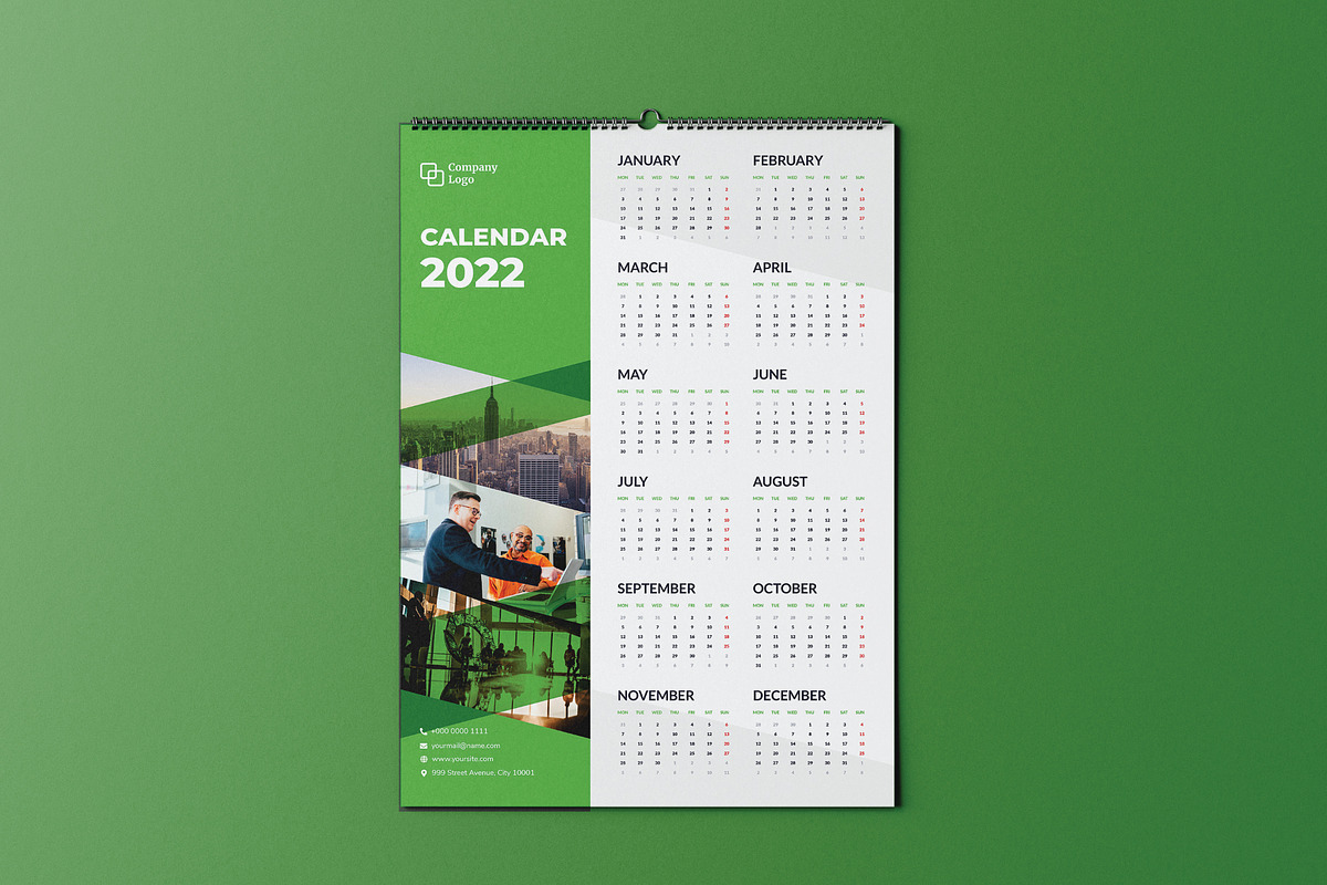 Green One Page Wall Calendar 2022, a Templates & Theme by rivatxfz (Photo 2 of 2)