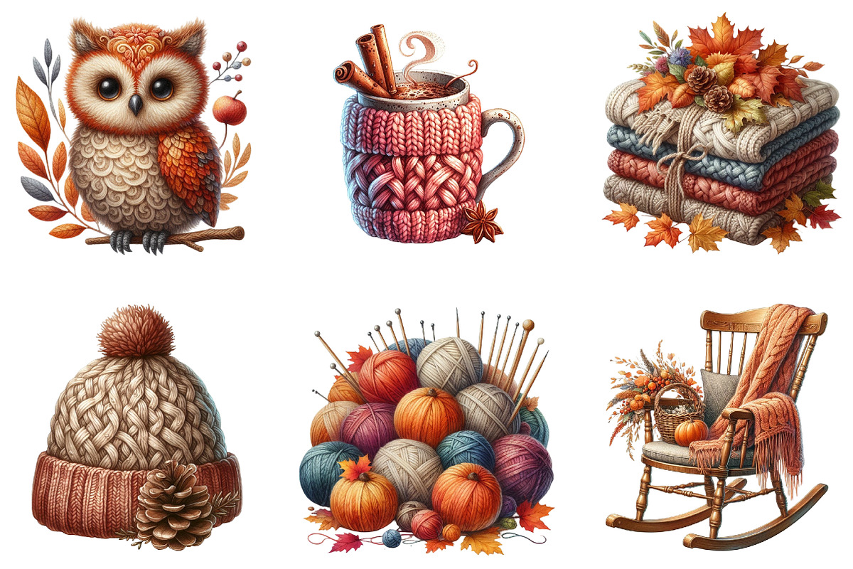 Vintage Knitted Autumn Clipart, an Illustration by cherrydesign (Photo 3 of 3)