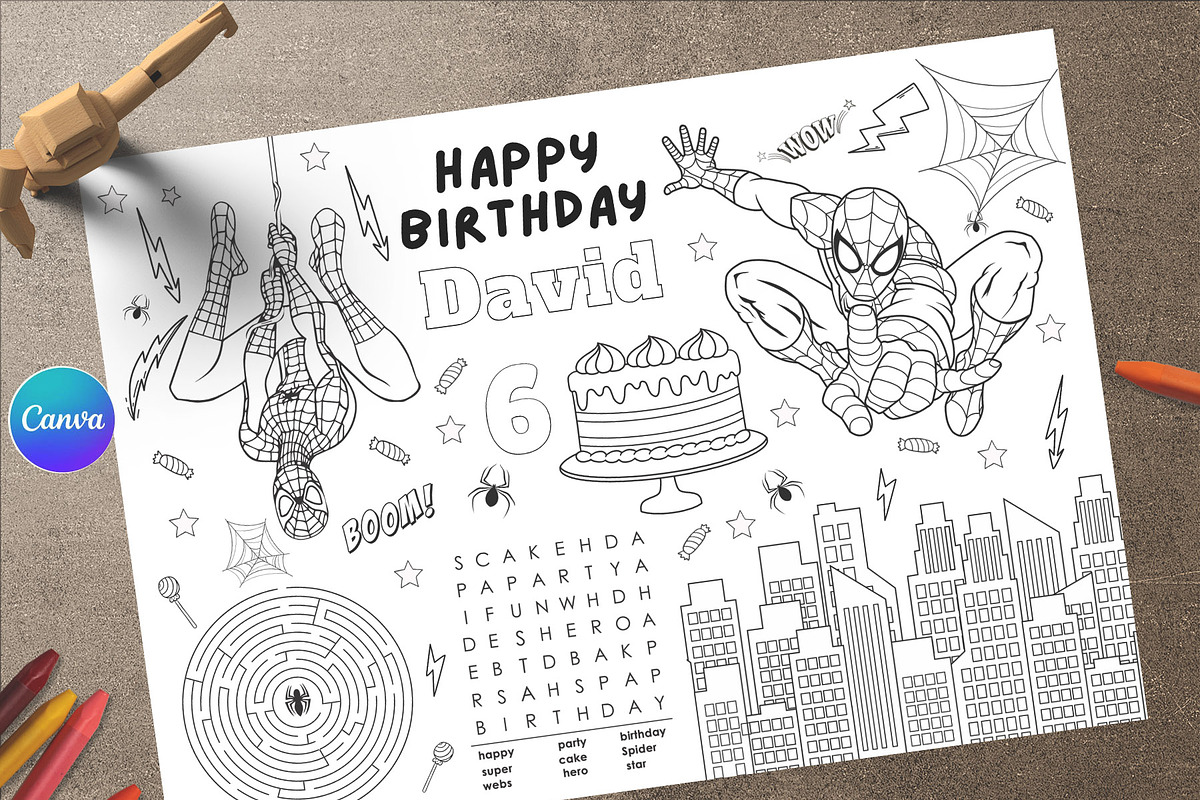 Spiderman Coloring Placemat, a Templates & Theme by AIW SOLUTIONS (Photo 1 of 2)