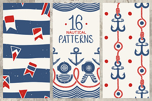 16 Nautical Retro Patterns & Borders