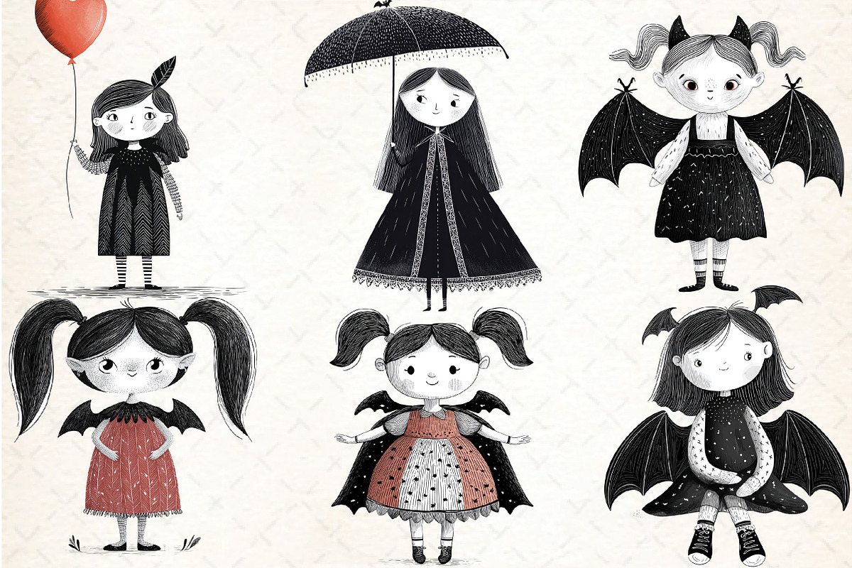 Whimsical Gothic Vampire Dolls Clipa, an Illustration by DreamCafeArt (Photo 7 of 8)