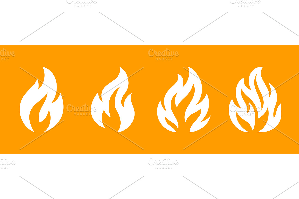 Set of 4 white flame icons on orange, an Object Illustration by GraphiShop