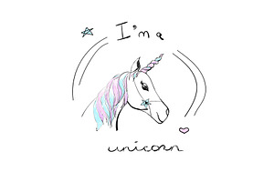 Cute Unicorn With Text. Vector Fashion Cartoon Illustration And Lettering On A White Background.