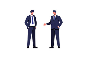 Two business professionals in dark s, an Illustration by designvectx
