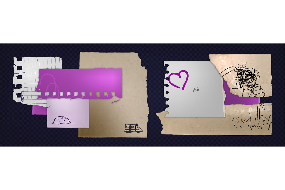 Torn paper notebook pieces and note, an Object Illustration by art PVP - market (Photo 1 of 3)