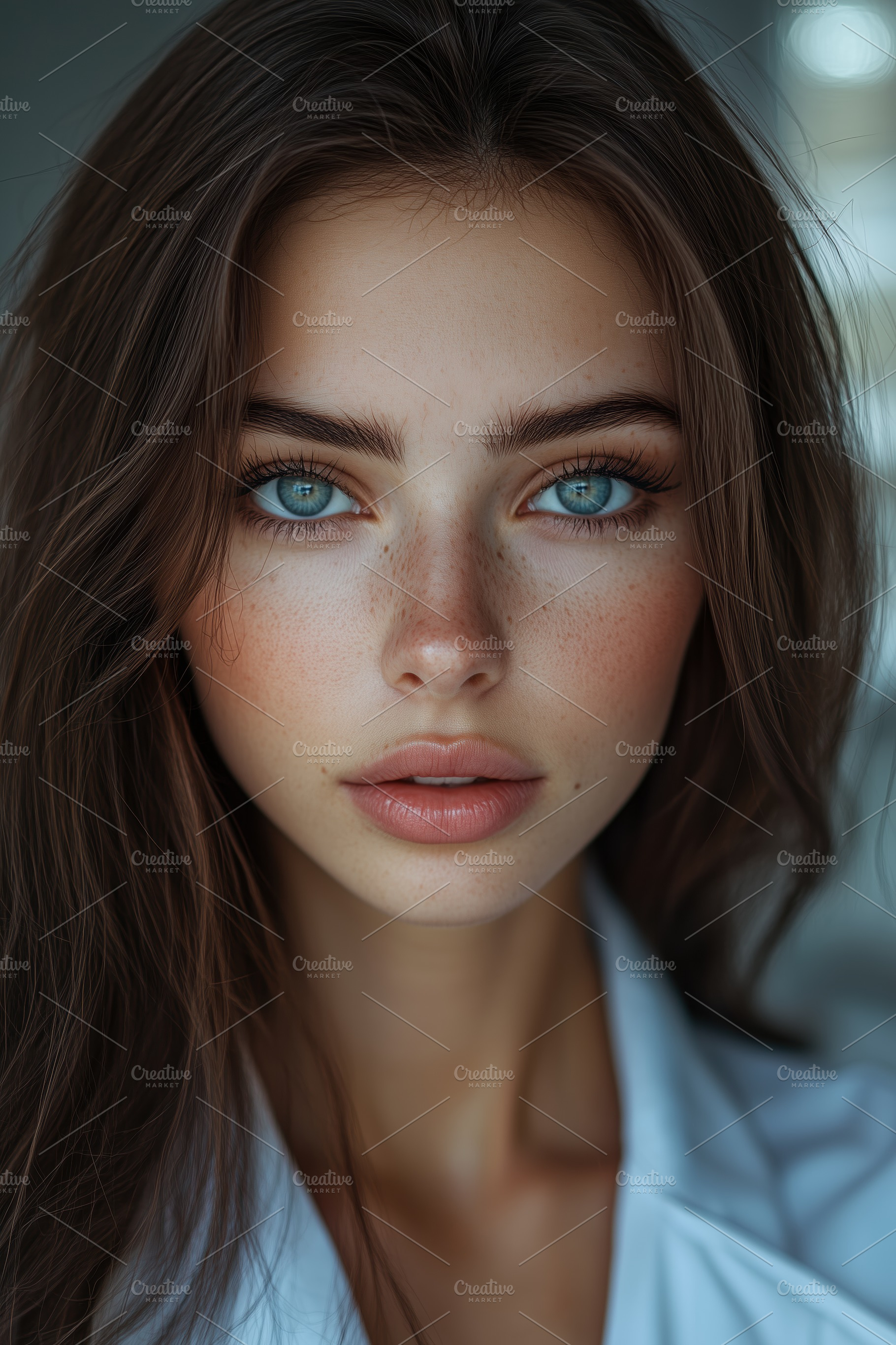 A close-up portrait of a young woman esthetic technologist with long brown hair, a Person Photo by Textures & Backgrounds