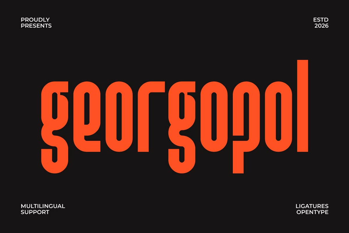 Georgopol – Condensed Retro Font, a Sans Serif Font by Artiveko (Photo 1 of 8)