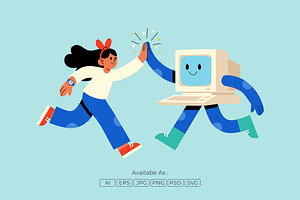 Human and Computer Collaboration, a Technology Illustration by Partikusi Design