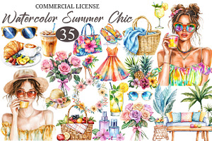 Watercolor Summer Chic Clipart, an Illustration by designcity5
