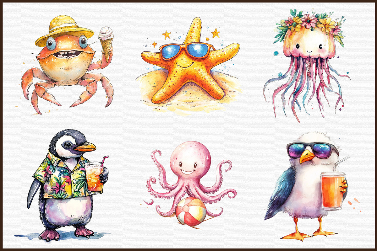 Summer Beach Animals Clipart Summer, an Illustration by Sublimation Artist (Photo 3 of 6)