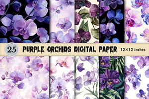 Purple Orchids Digital Paper, a Pattern Graphic by CitraGraphics