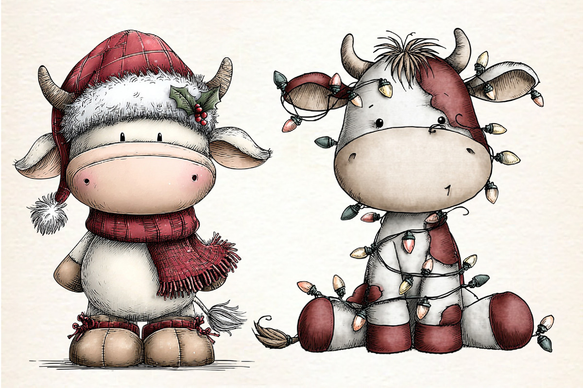 Whimsical Christmas Cow Clipart, an Illustration by Dream Creation (Photo 4 of 8)