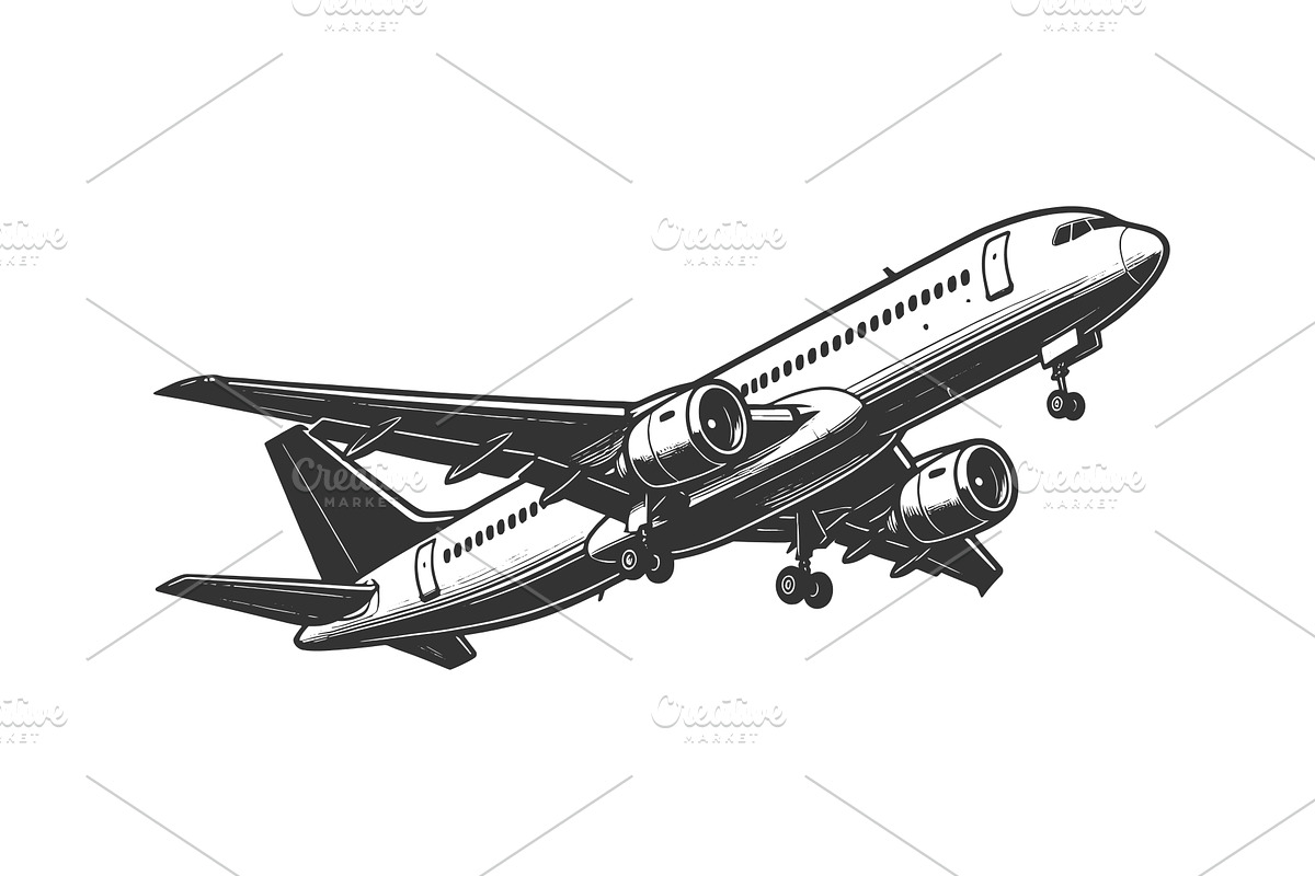Commercial Passenger Airplane Taking, a Transportation Illustration by AlexArt