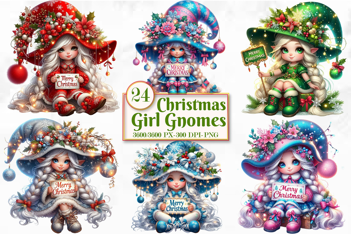 Christmas Girl Gnomes Sublimation, a Seasonal Illustration by Craft Nest (Photo 1 of 5)