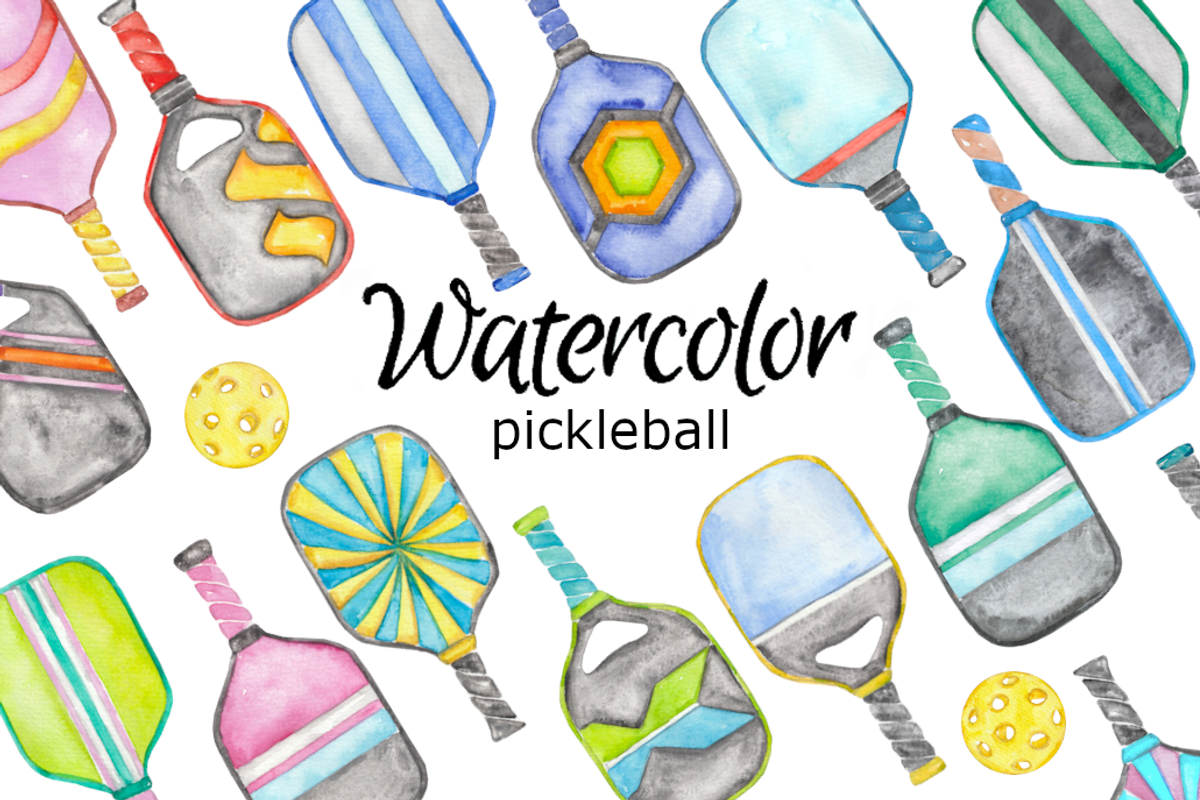 Pickleball watercolor clipart, a Background Graphic by GoodFairyClipArt (Photo 1 of 2)