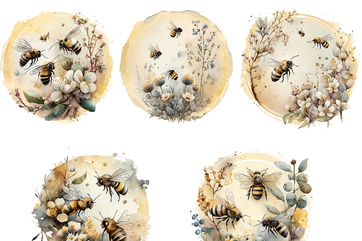 Honey Bee Watercolor Clipart, an Object Graphic by Colibri Watercolor (Photo 4 of 7)