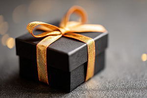 Gift boxes with golden ribbon, Black Friday Sale, a Holiday Photo by AlyaAnd
